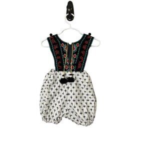 Label Jane Romper Girl 2T Black Aztec Pull On Tassel Pom Poms Floral Boho Preppy